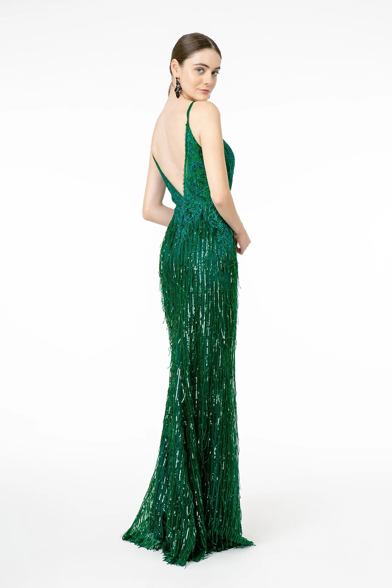 Illusion V-Neck Embroidered Top and Sequin Skirt Mermaid Long Prom Dress GLGL1824