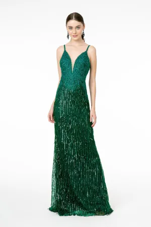 Illusion V-Neck Embroidered Top and Sequin Skirt Mermaid Long Prom Dress GLGL1824