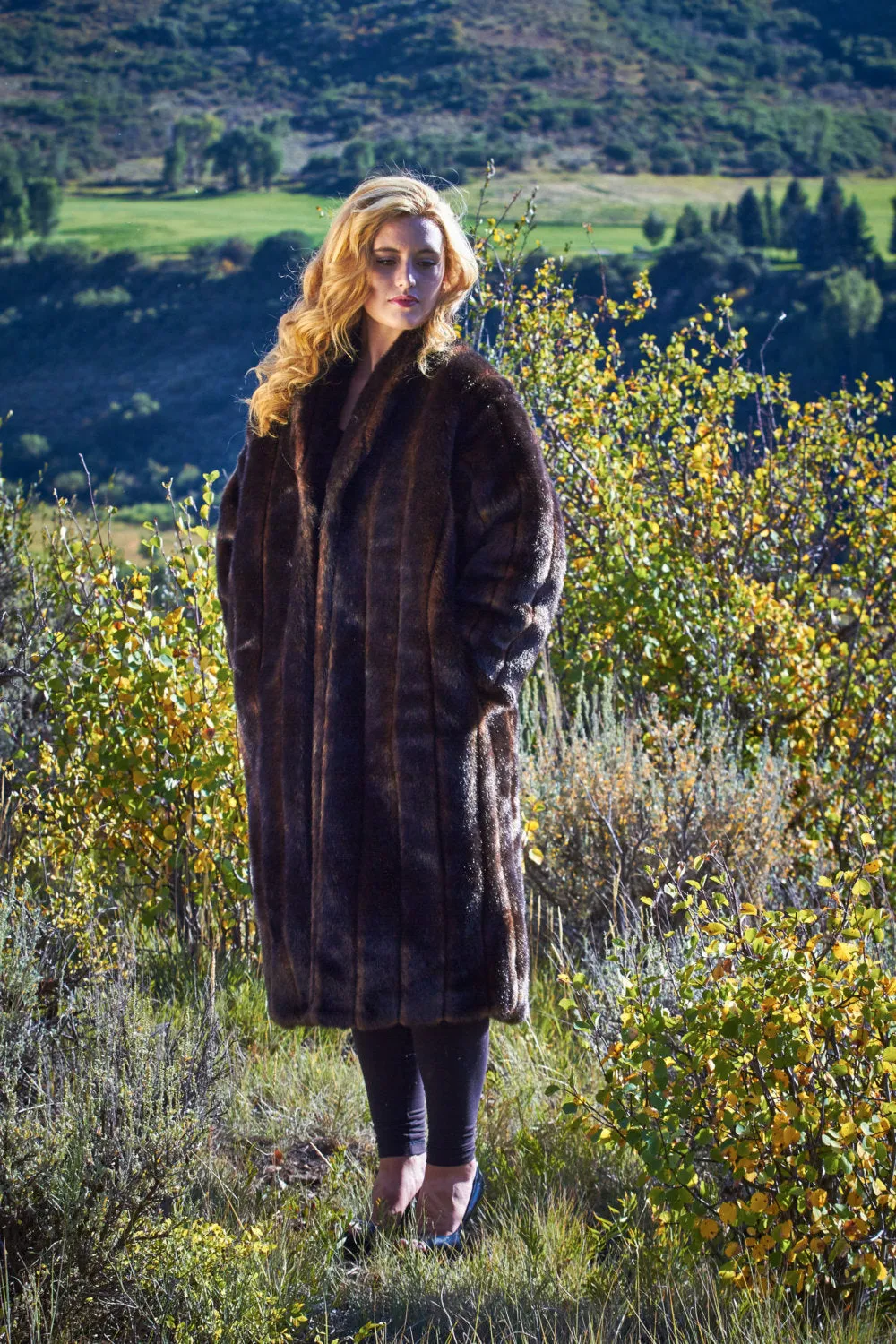 Jacket Coat Mink Sable Brown Faux Fur Full Length Coat