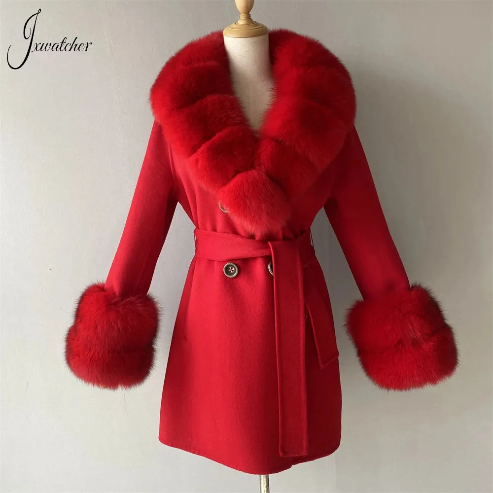 Jxwatcher Cashmere Coats Real Fox Fur Collar