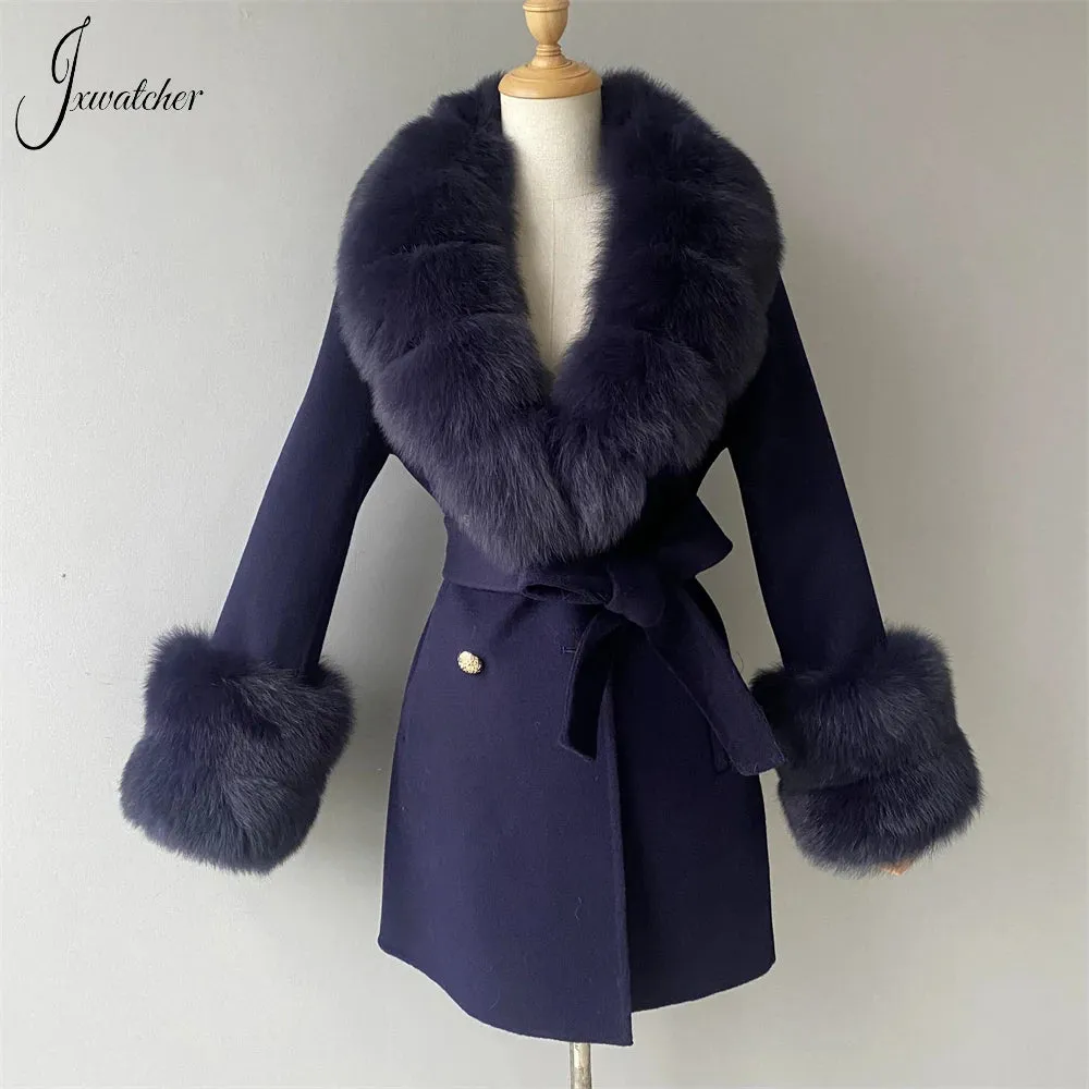 Jxwatcher Cashmere Coats Real Fox Fur Collar