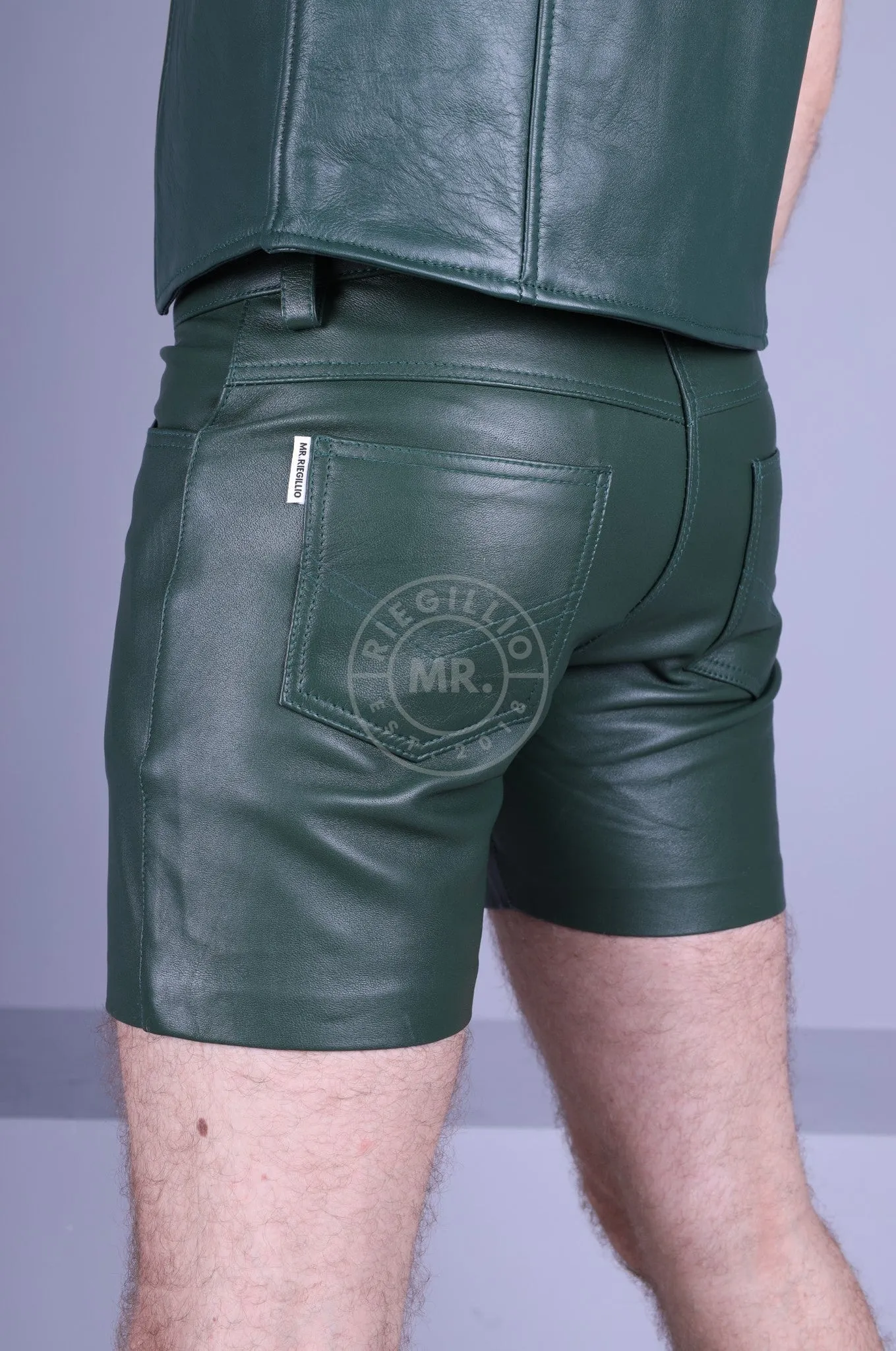 Leather 5 Pocket Short - Dark Green