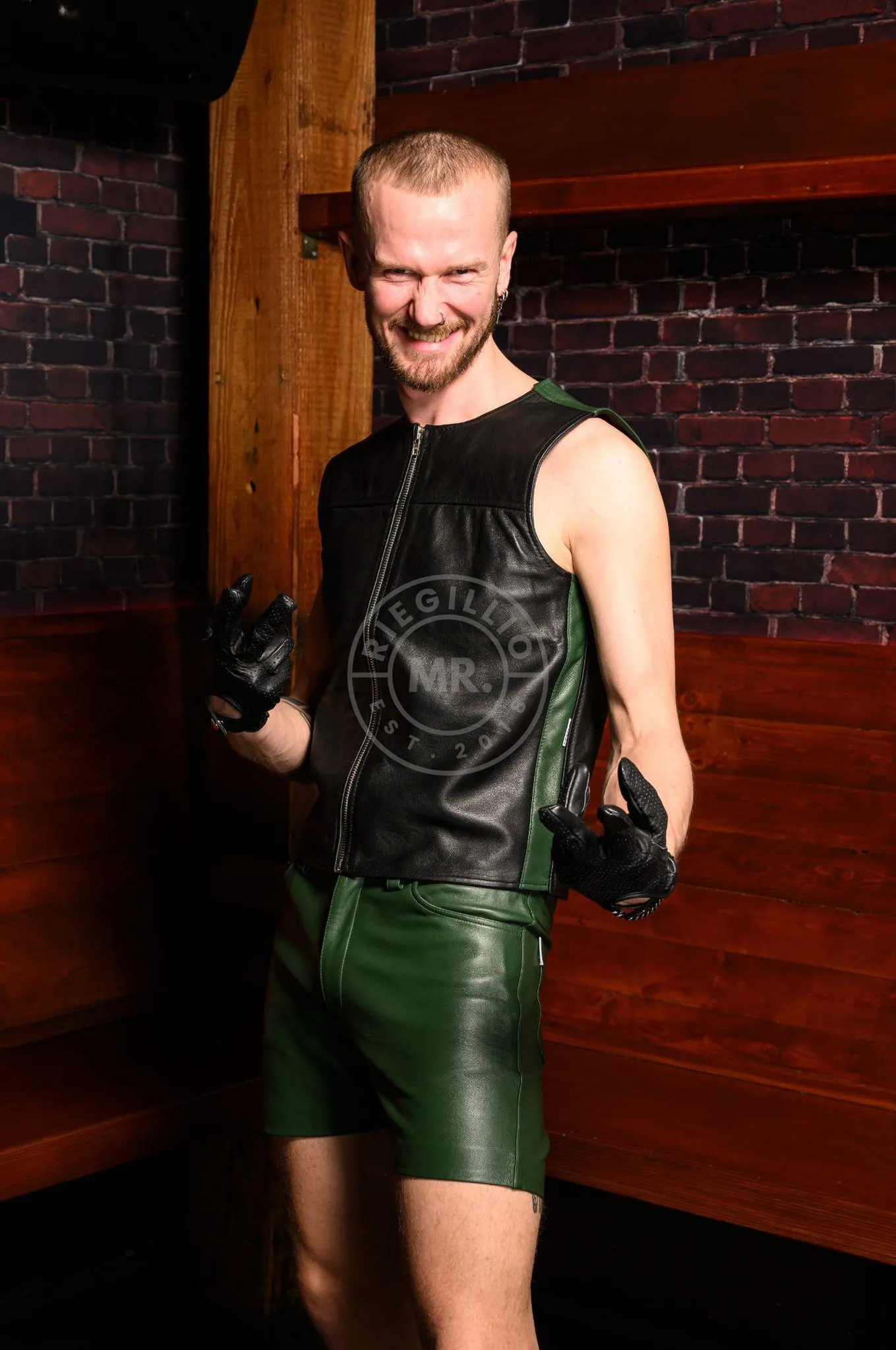 Leather 5 Pocket Short - Dark Green