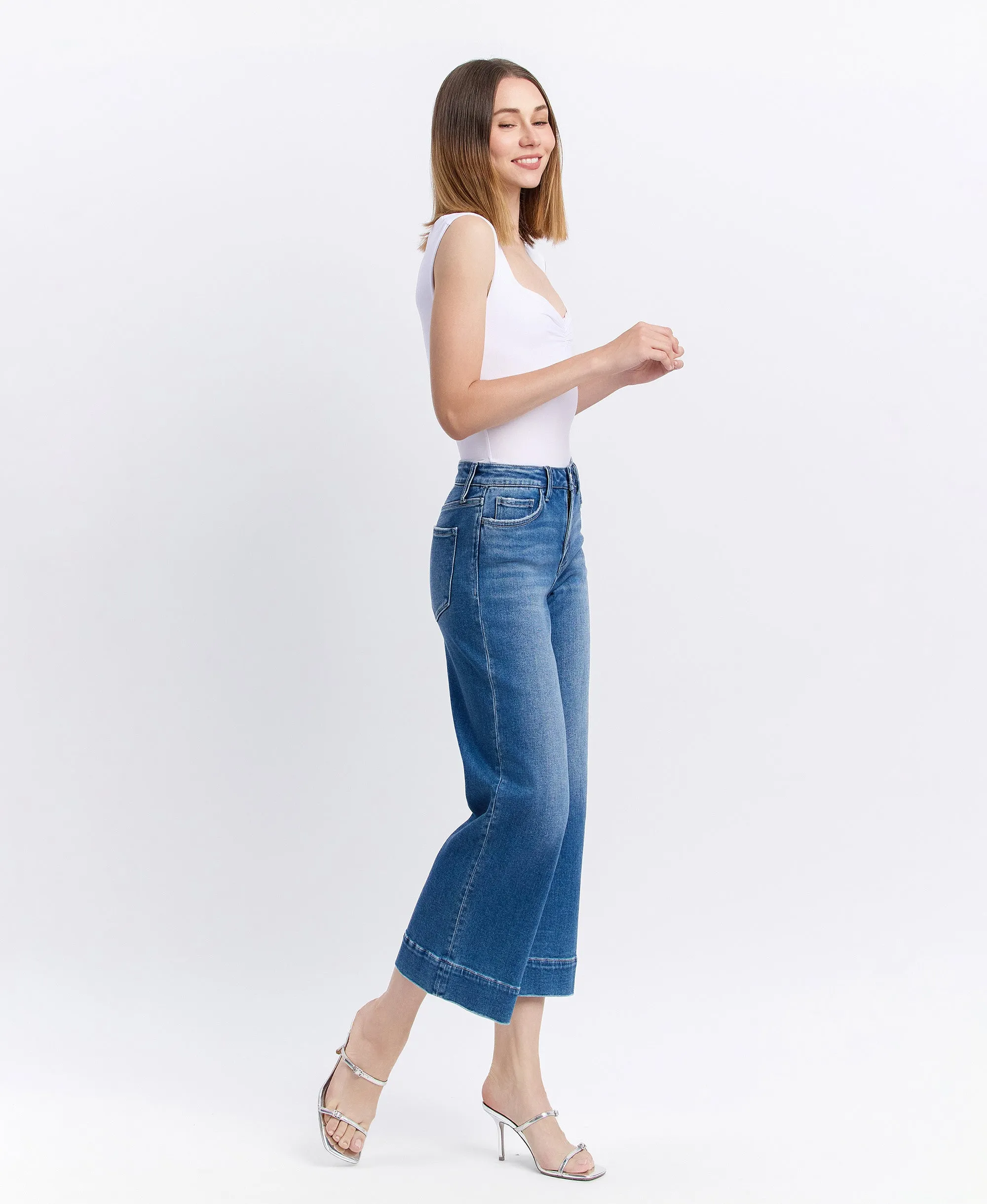 Let It Rain - High Rise Crop Trouser Wide Leg Jeans