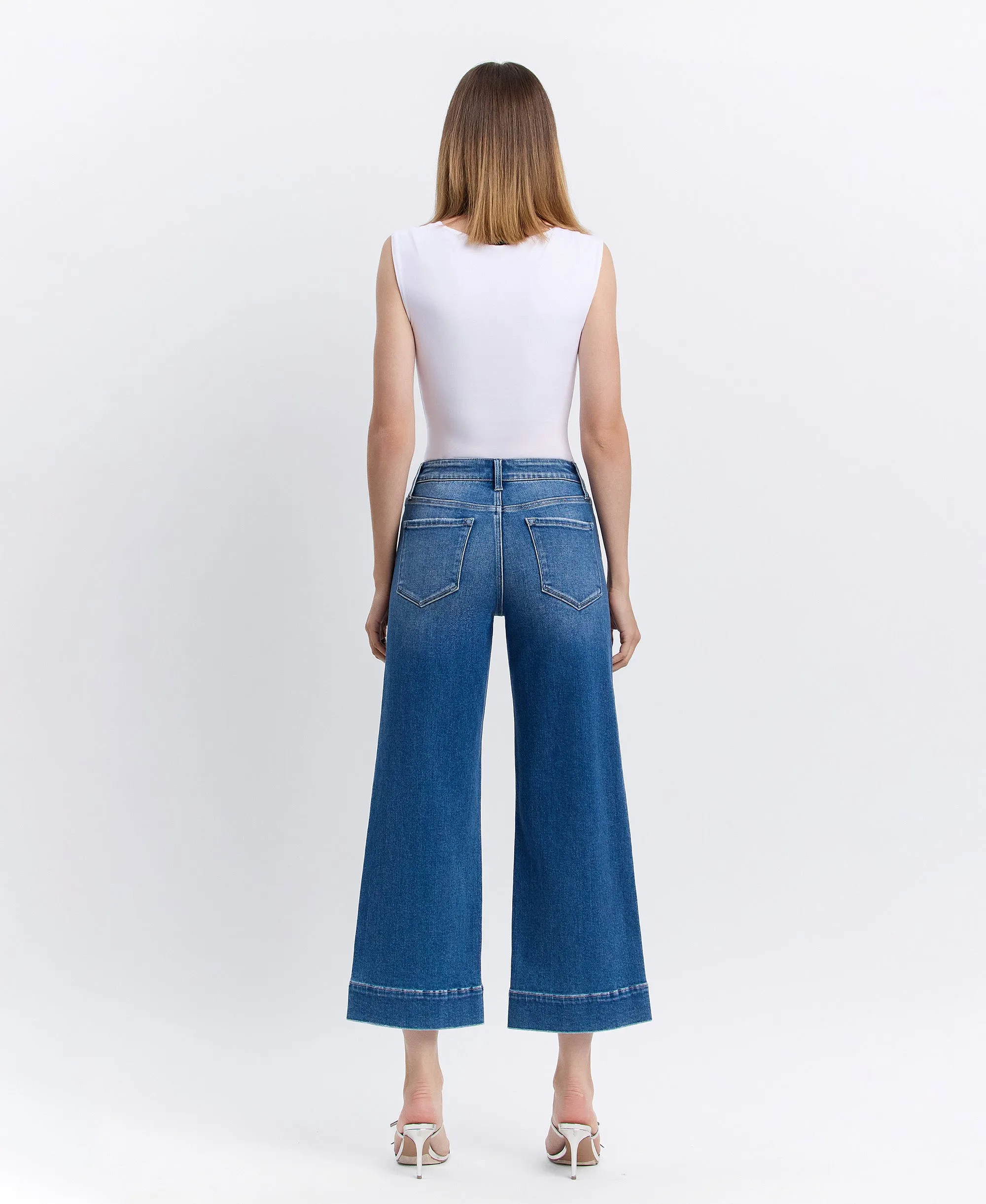 Let It Rain - High Rise Crop Trouser Wide Leg Jeans