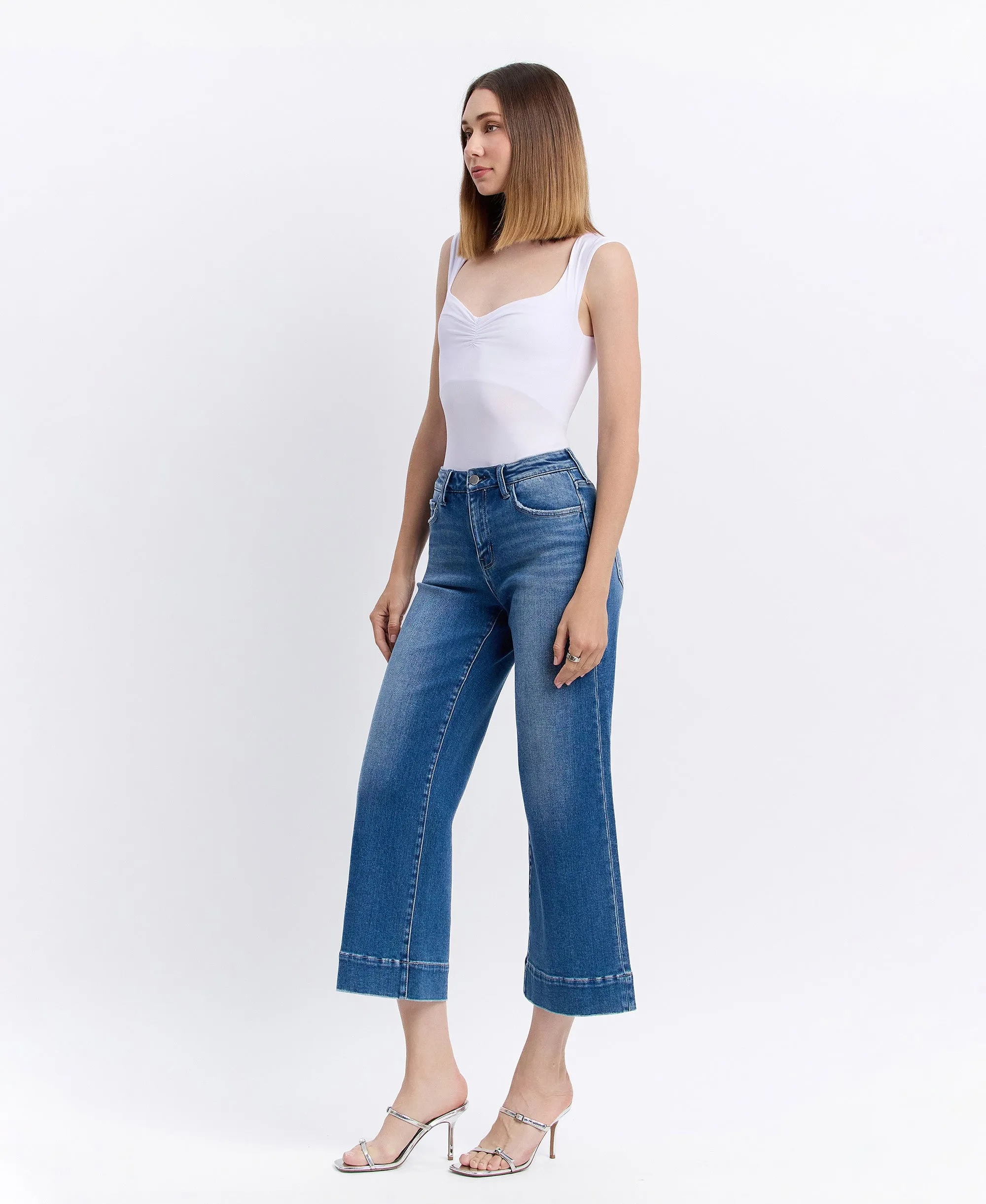 Let It Rain - High Rise Crop Trouser Wide Leg Jeans