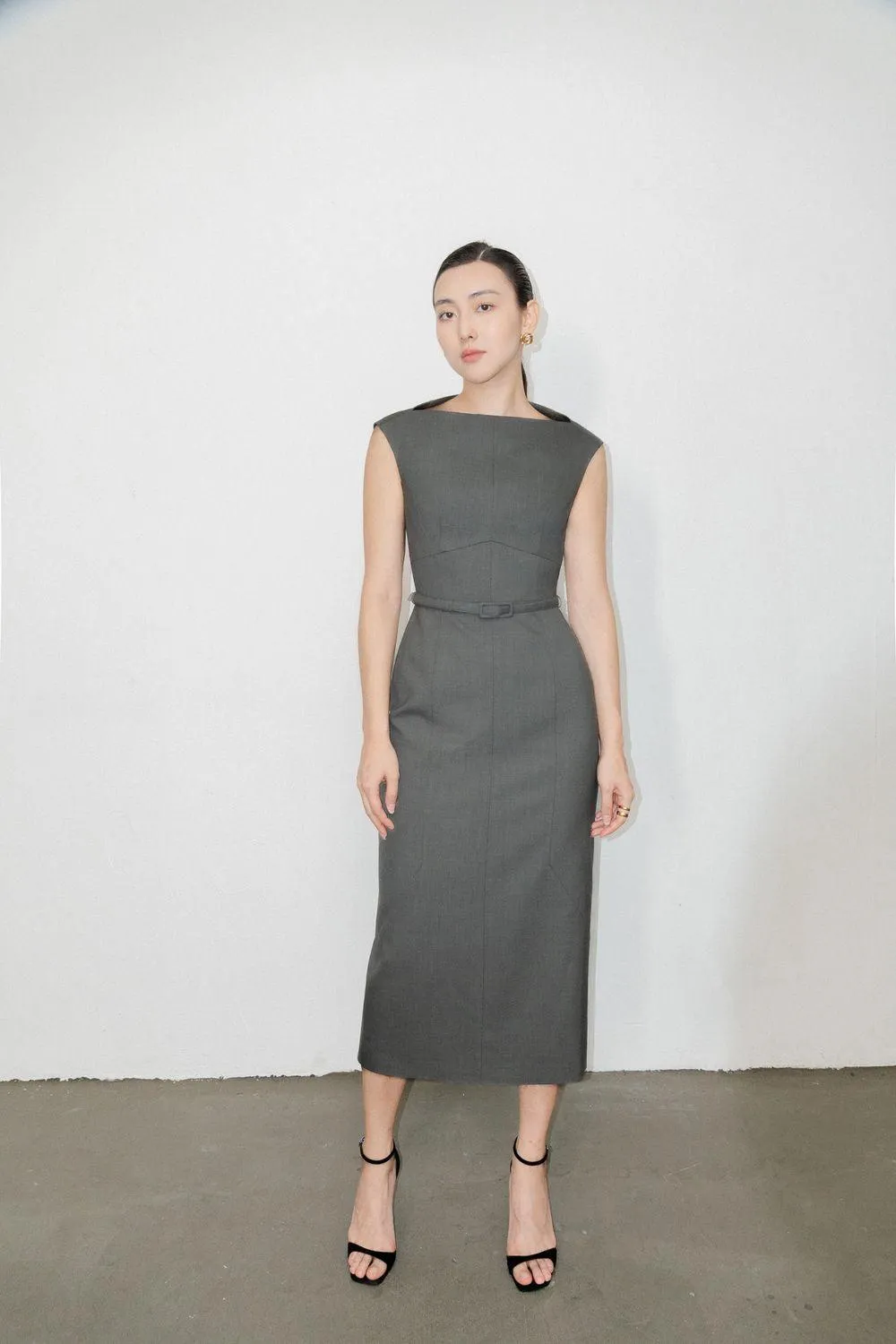 Margaret Sheath Boat Neck Polycotton Midi Dress