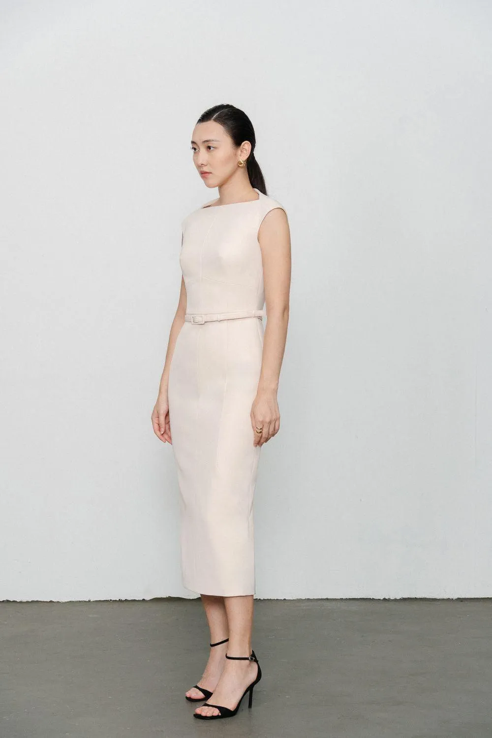 Margaret Sheath Boat Neck Polycotton Midi Dress