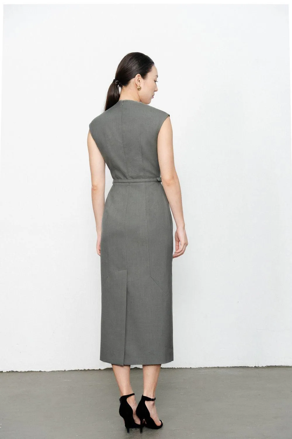 Margaret Sheath Boat Neck Polycotton Midi Dress