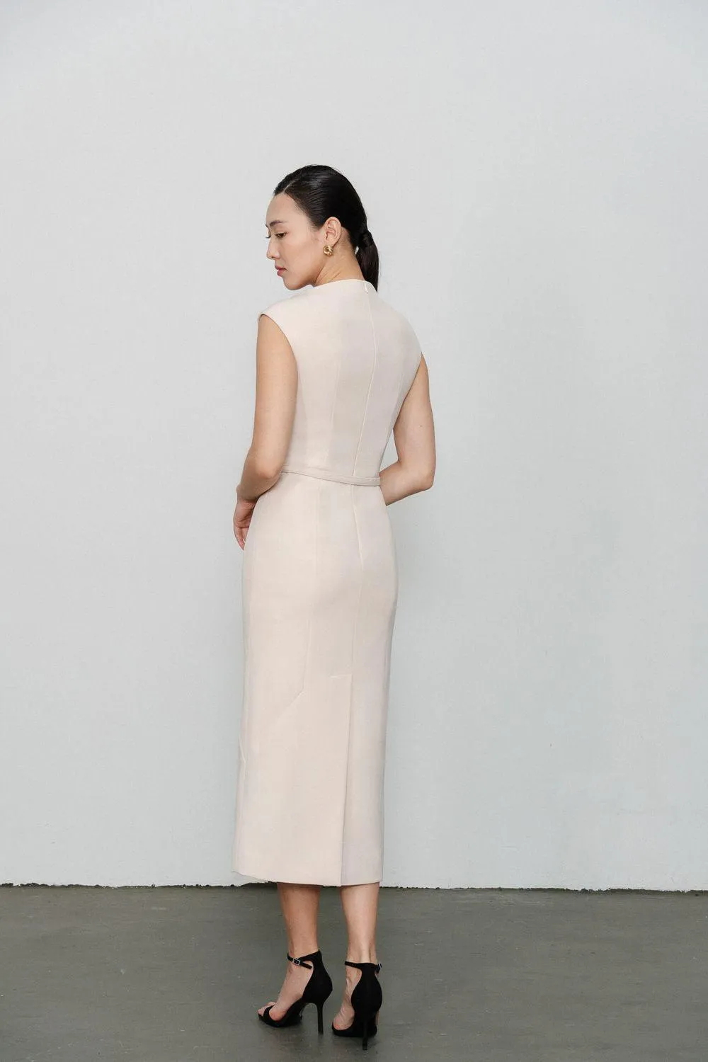 Margaret Sheath Boat Neck Polycotton Midi Dress