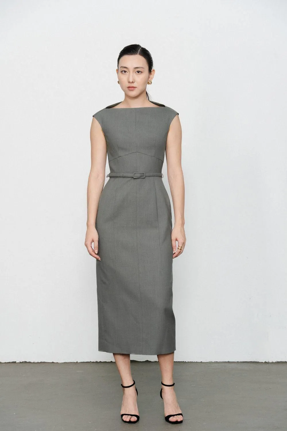 Margaret Sheath Boat Neck Polycotton Midi Dress