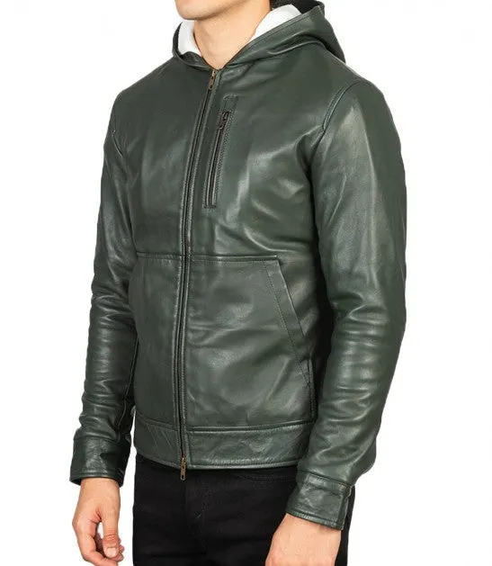 Mens Genuine Leather Jacket With Hood