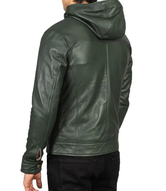 Mens Genuine Leather Jacket With Hood