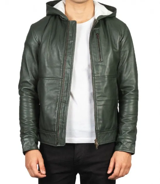 Mens Genuine Leather Jacket With Hood