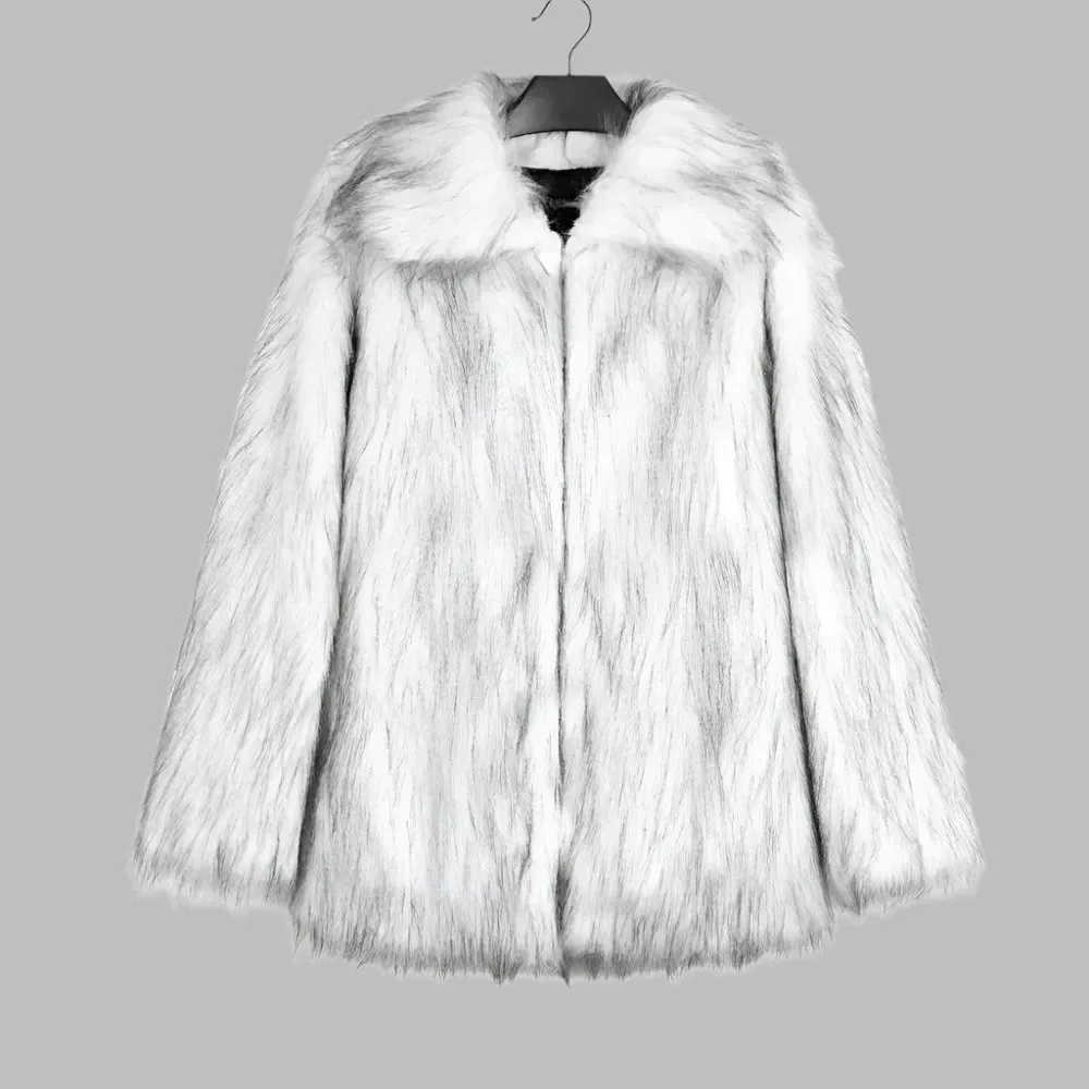 Men's Luxury Faux Fox Fur Jacket - Thick Fluffy Winter Coat with Long Sleeves & Lapel | Warm Shaggy Outerwear Bontjas Jacket