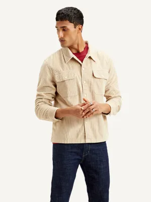 Men's Solid Beige Shacket