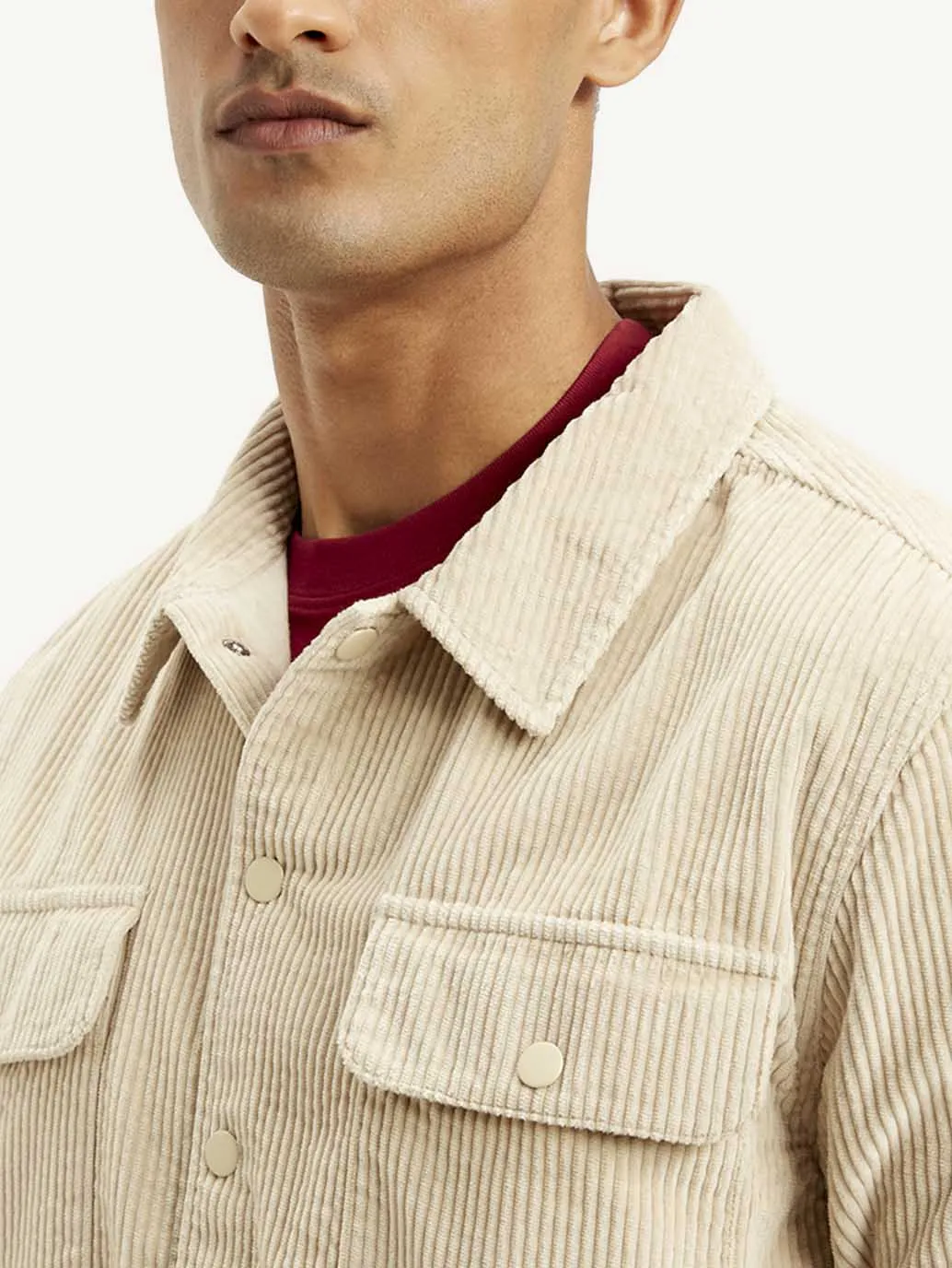 Men's Solid Beige Shacket