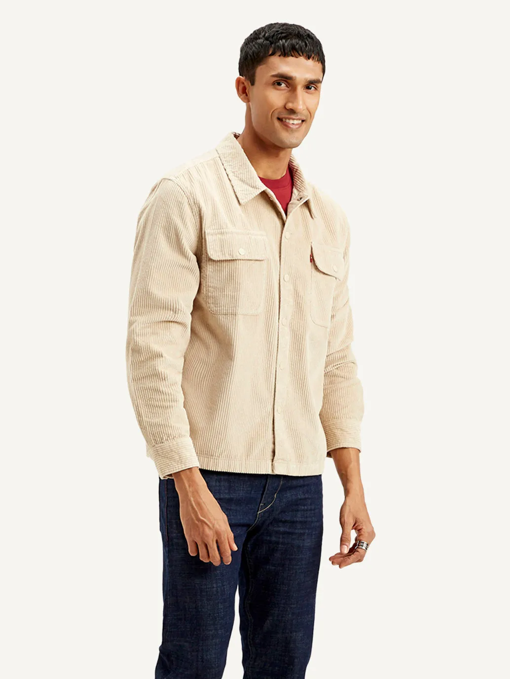 Men's Solid Beige Shacket