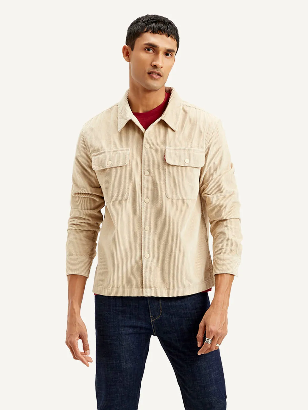 Men's Solid Beige Shacket
