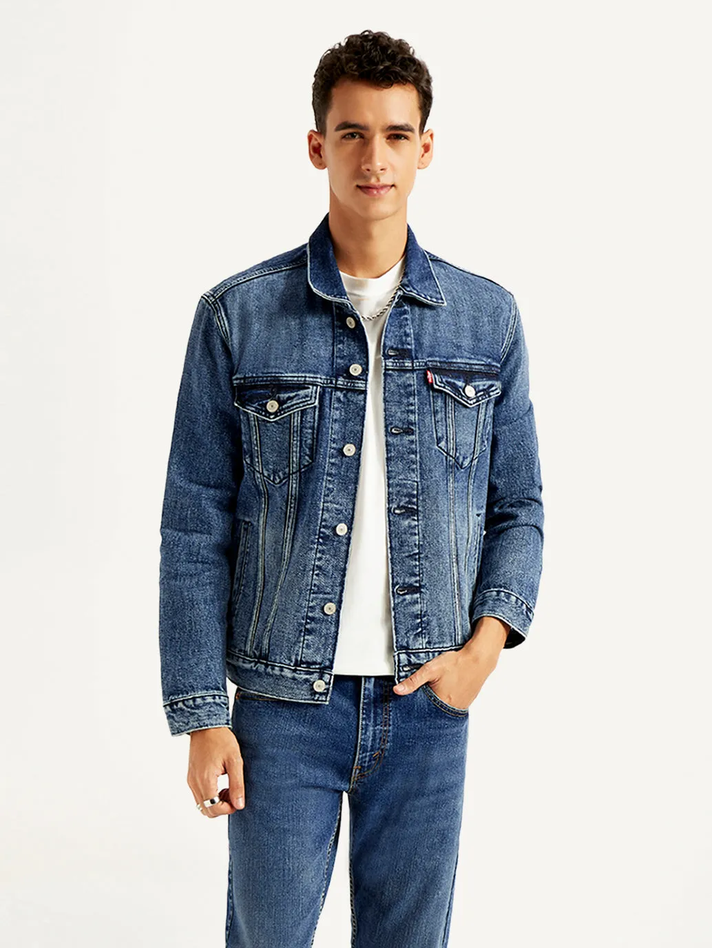 Men's Solid Blue Denim Jacket
