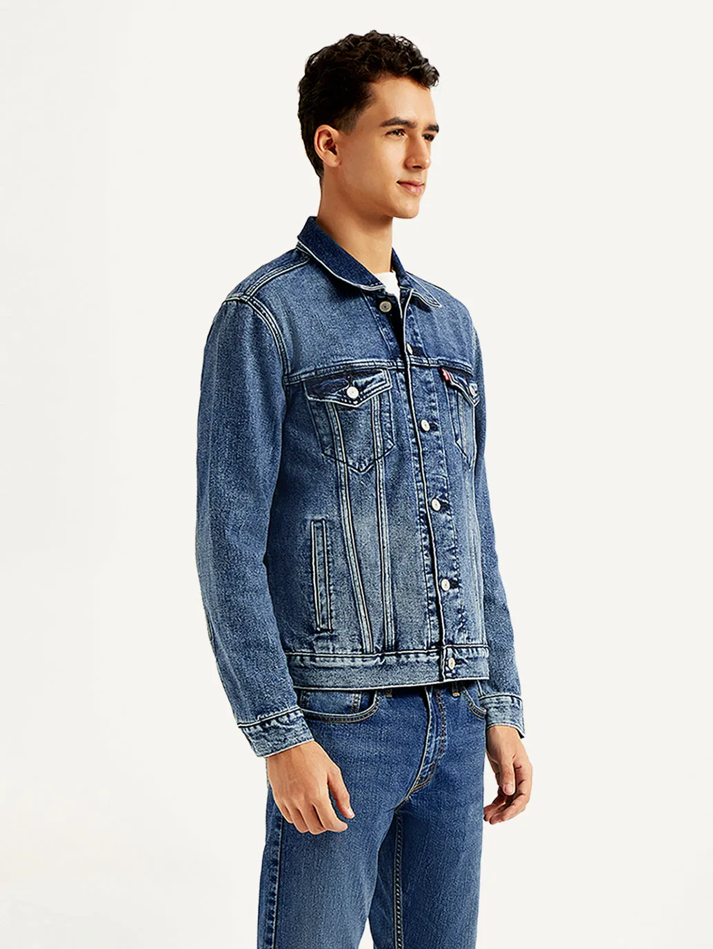 Men's Solid Blue Denim Jacket