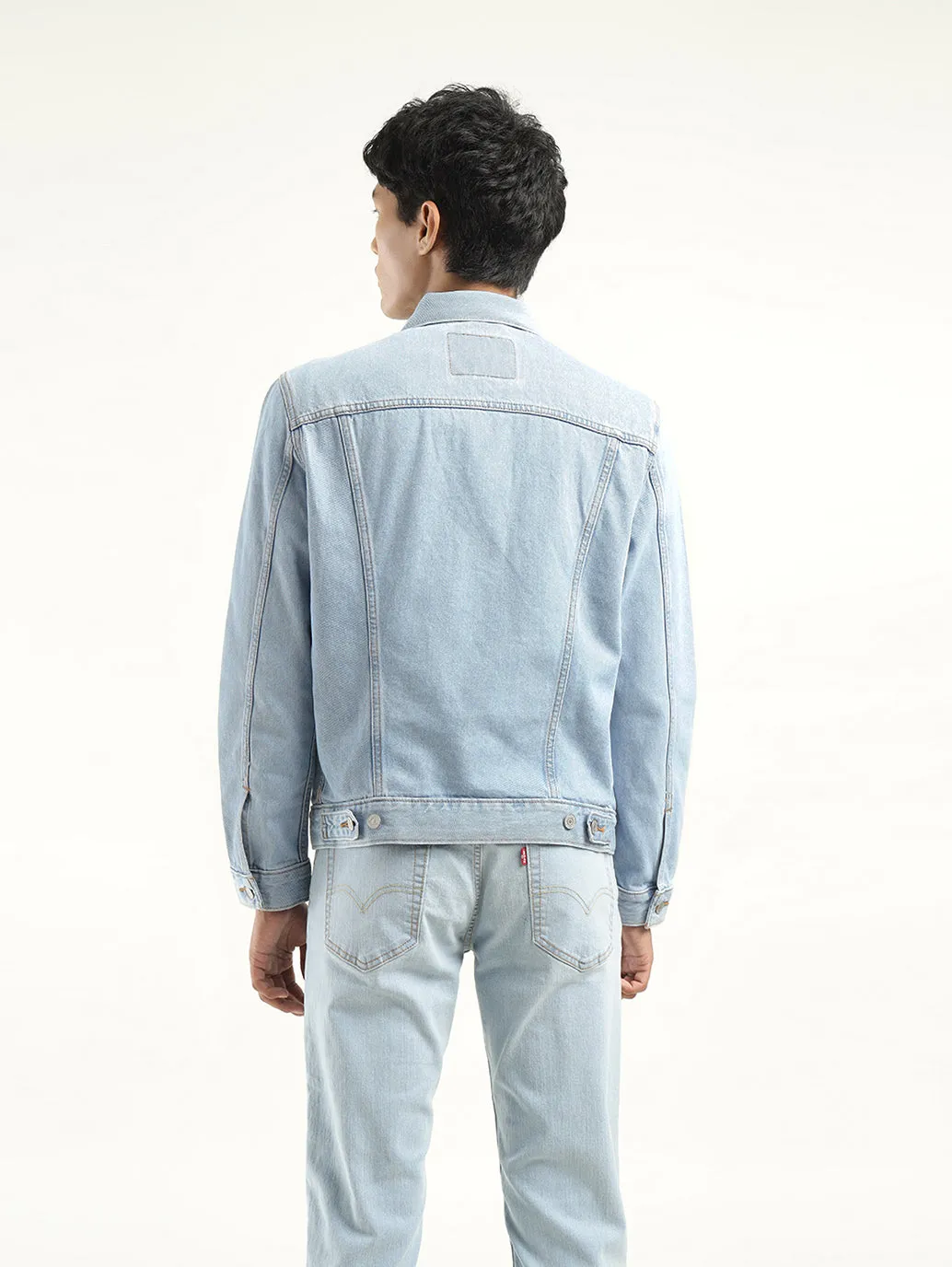 Men's Solid Light Blue Spread Collar Jacket