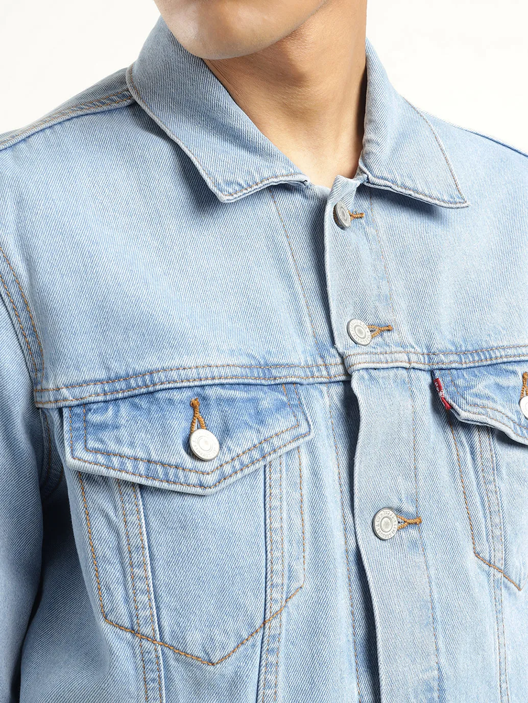 Men's Solid Light Blue Spread Collar Jacket