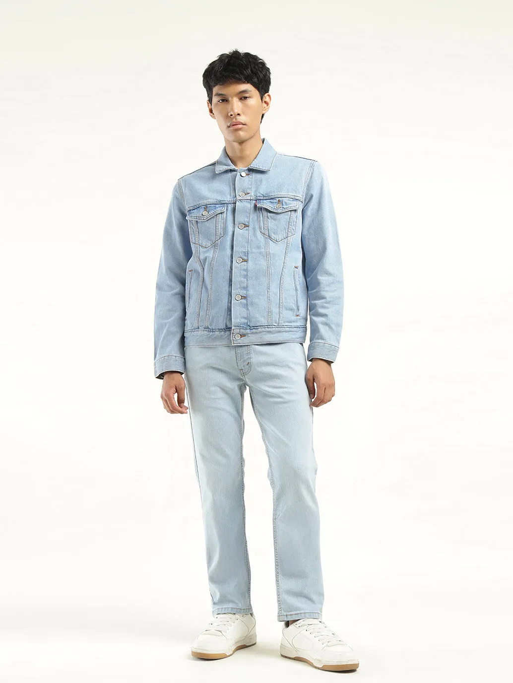 Men's Solid Light Blue Spread Collar Jacket