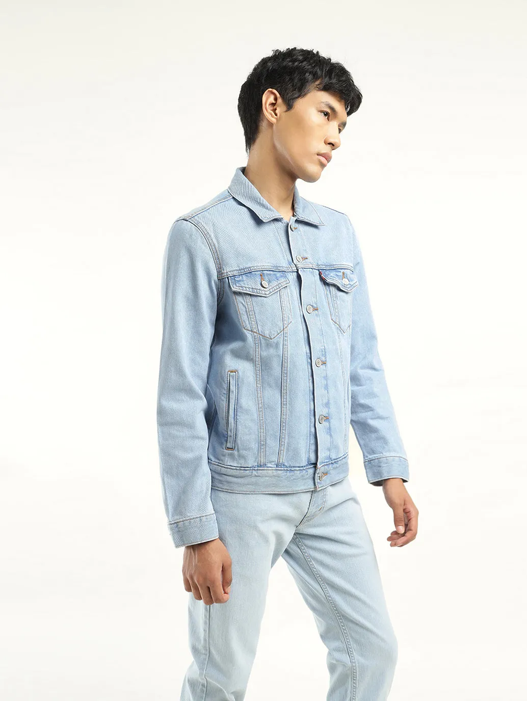 Men's Solid Light Blue Spread Collar Jacket