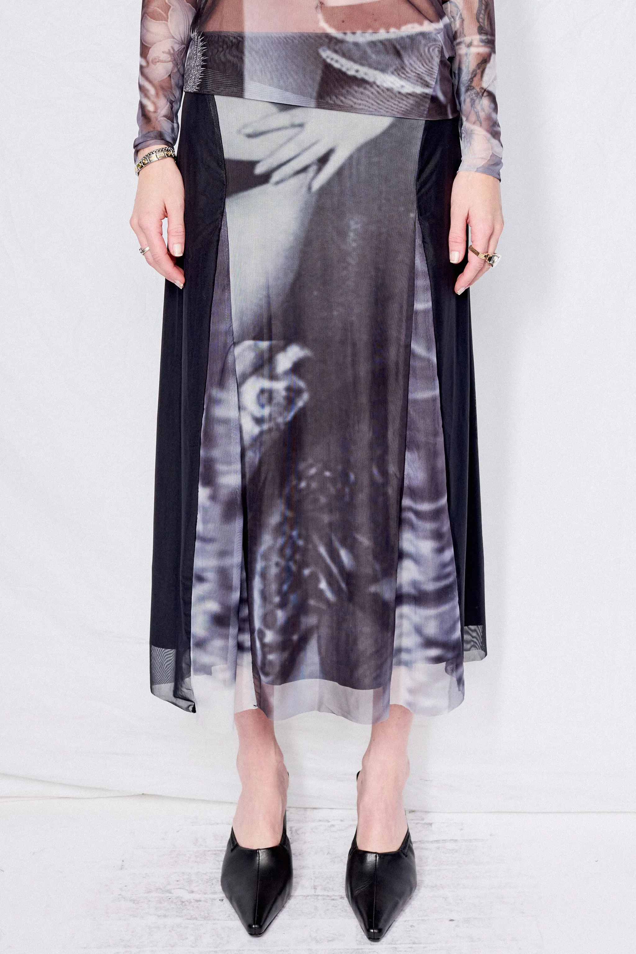 Mesh Noire Panel Ankle Skirt
