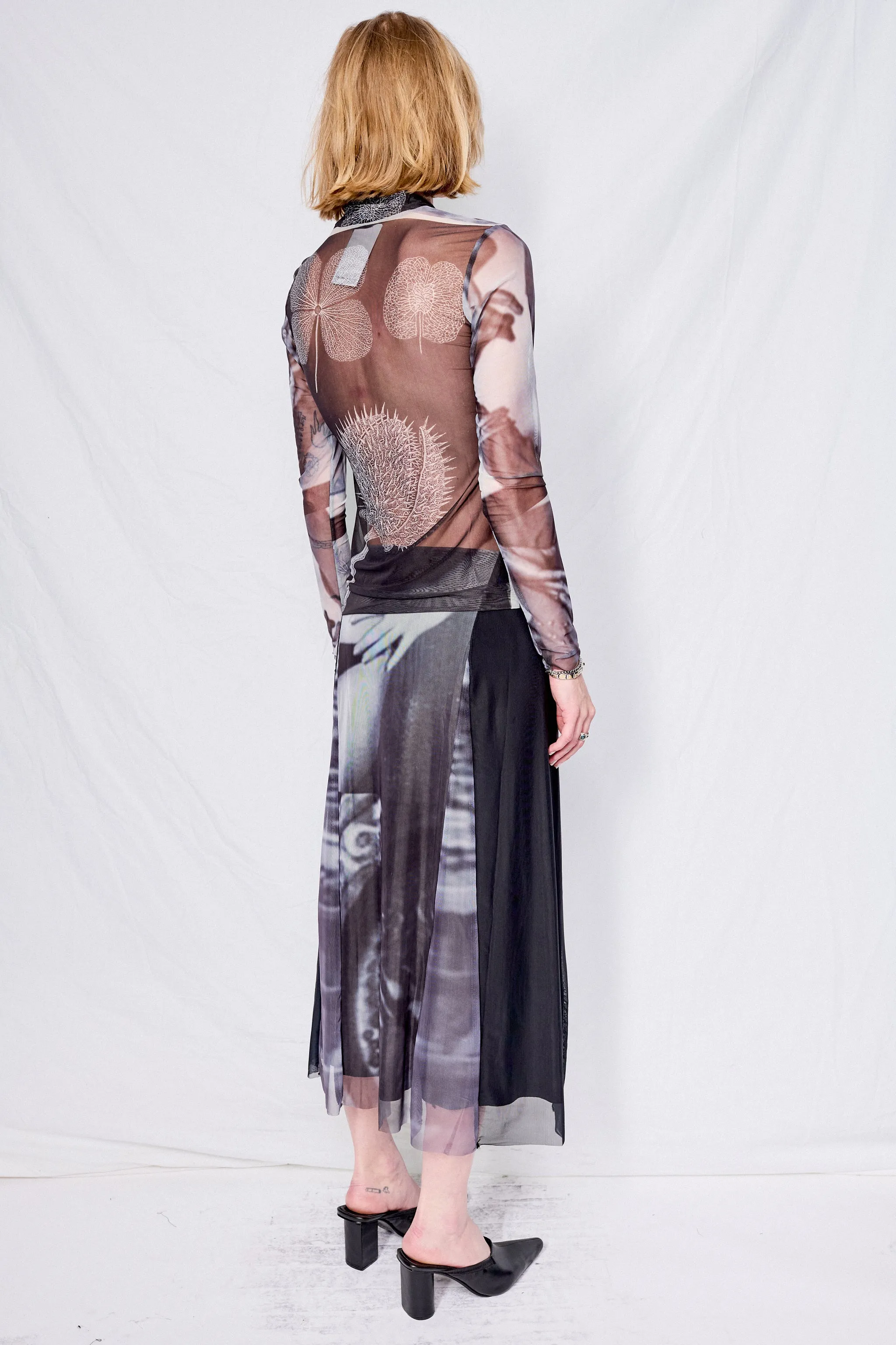 Mesh Noire Panel Ankle Skirt