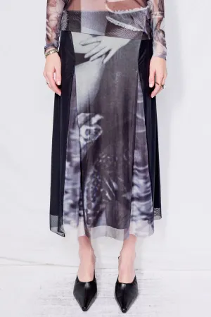 Mesh Noire Panel Ankle Skirt