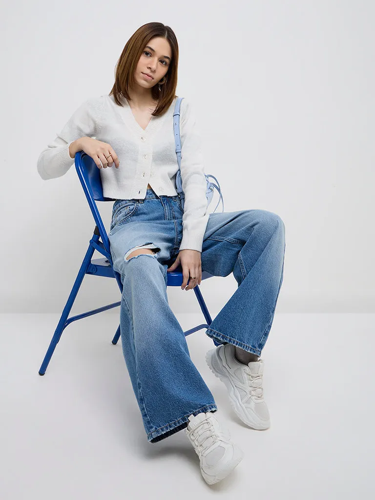 Nuon White Shimmer-Detailed Cardigan