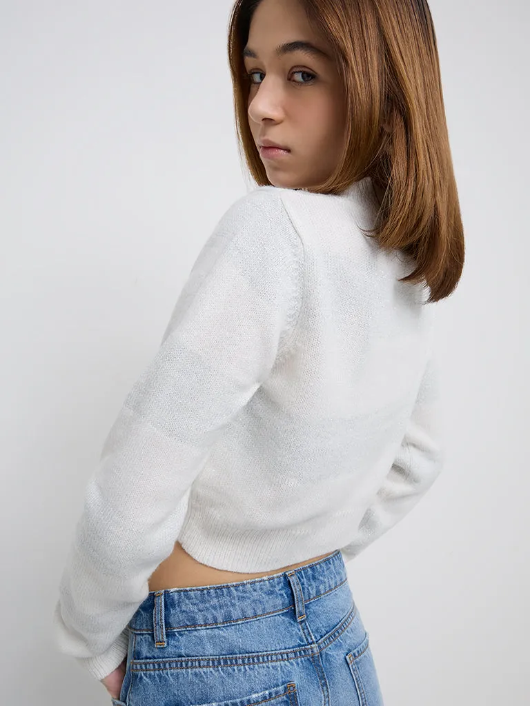 Nuon White Shimmer-Detailed Cardigan