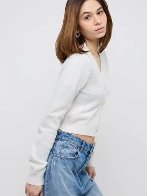 Nuon White Shimmer-Detailed Cardigan