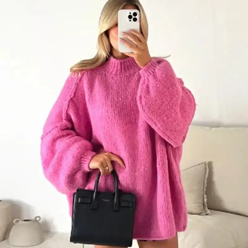 O Neck Oversized Knit Long Sleeve Pullover Sweater