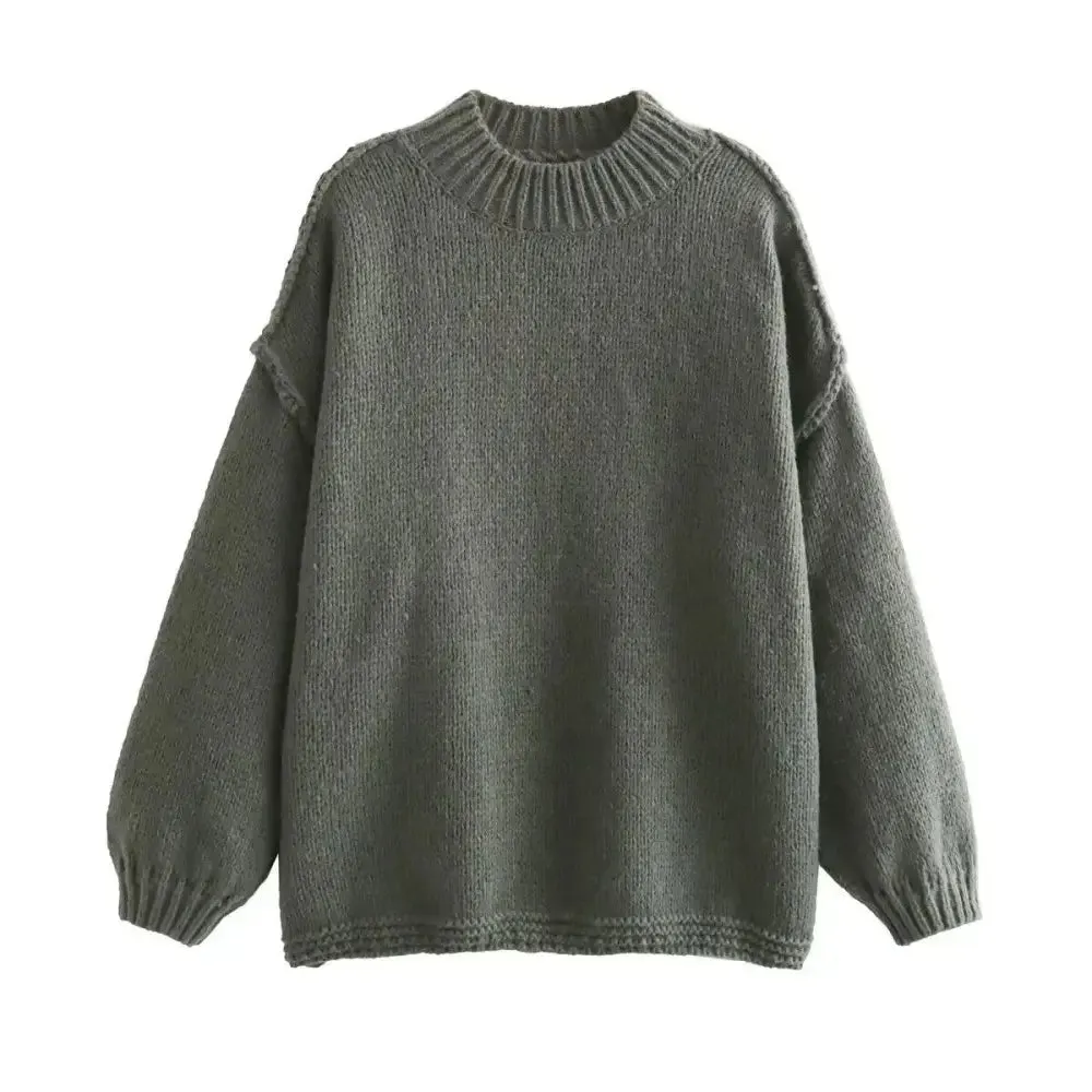 O Neck Oversized Knit Long Sleeve Pullover Sweater