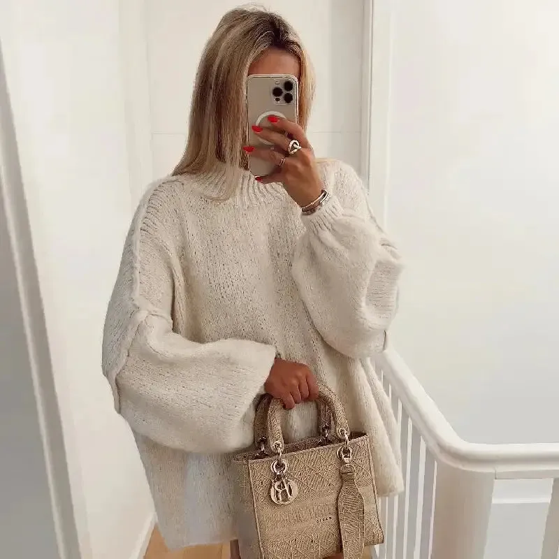 O Neck Oversized Knit Long Sleeve Pullover Sweater