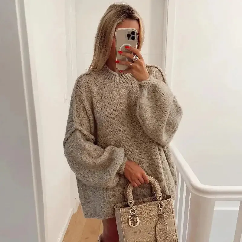 O Neck Oversized Knit Long Sleeve Pullover Sweater