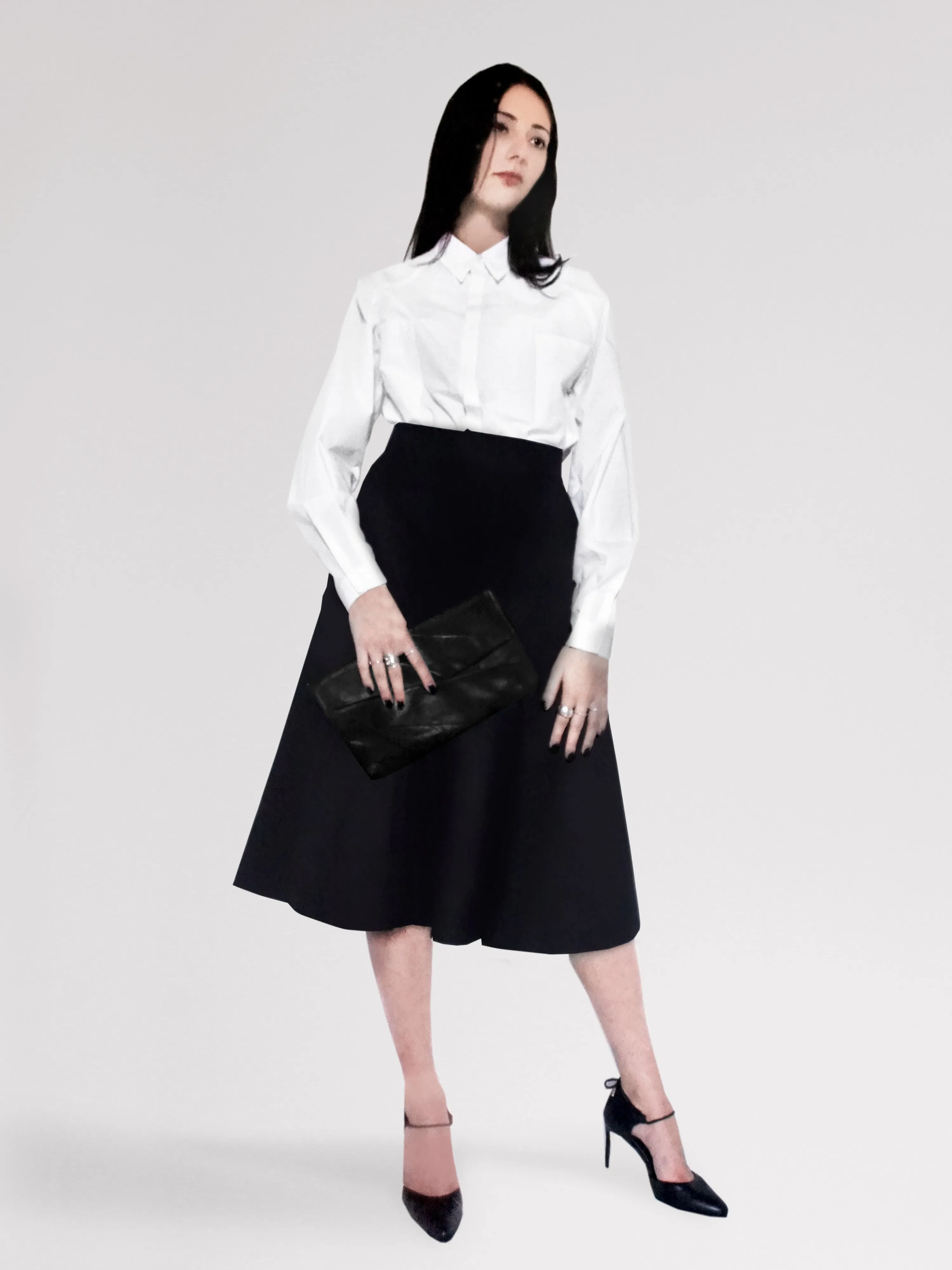 Origami Midi Wide Wool Trousers / Navy