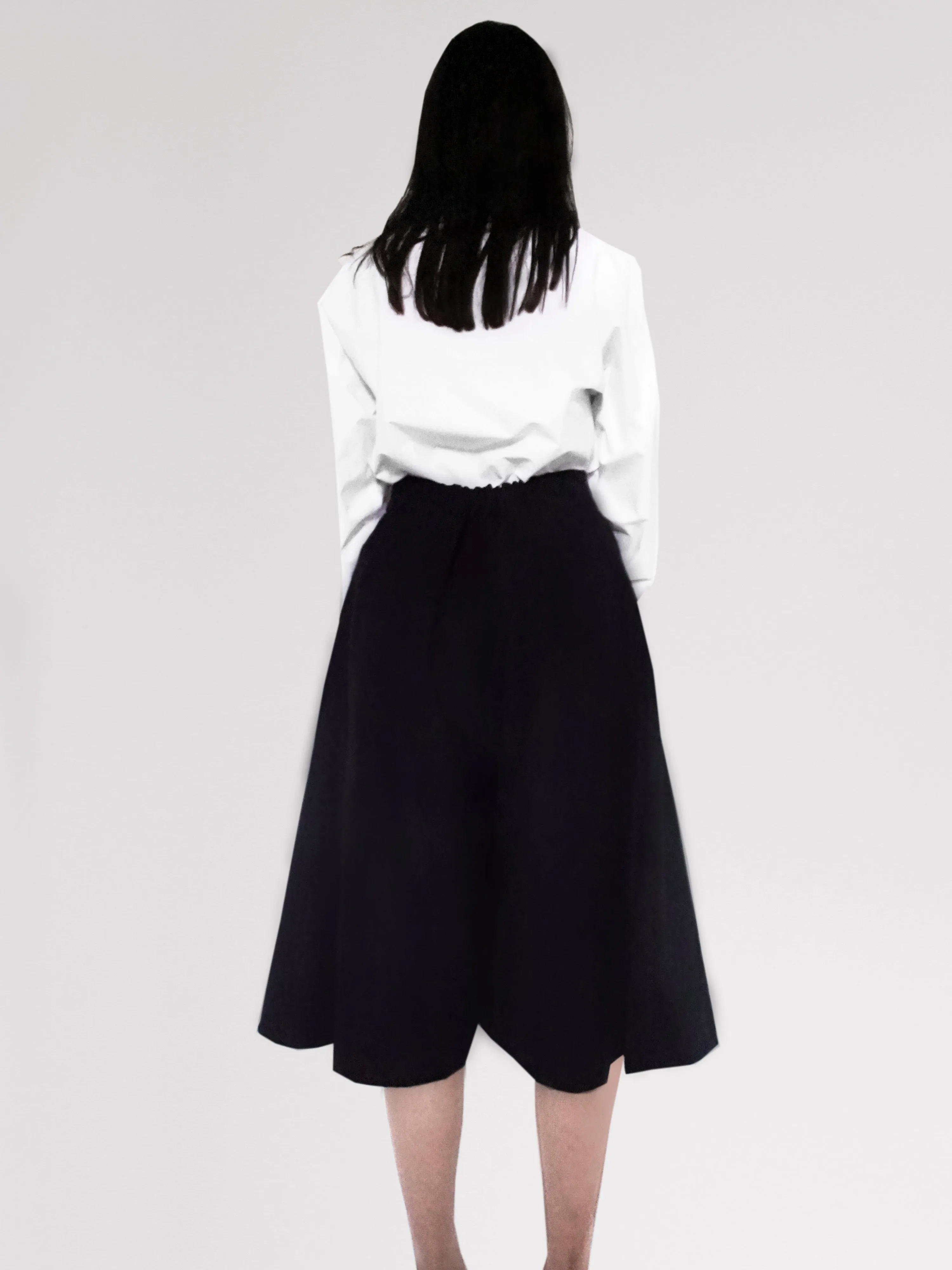 Origami Midi Wide Wool Trousers / Navy