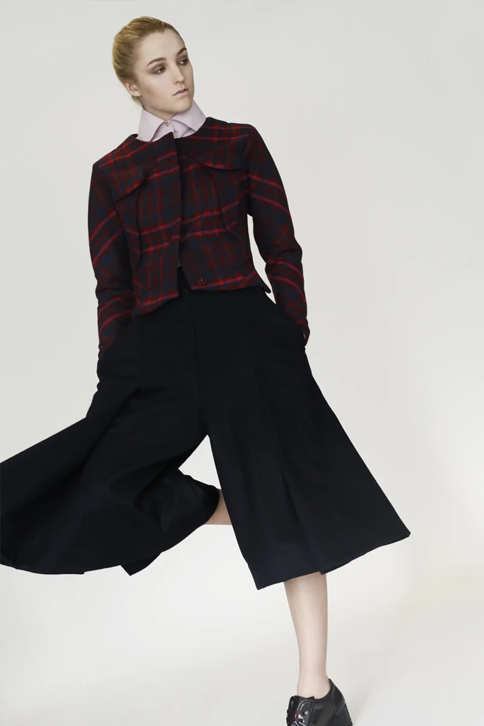 Origami Midi Wide Wool Trousers / Navy