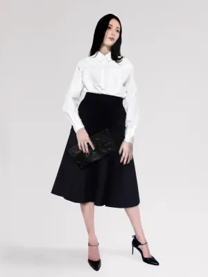 Origami Midi Wide Wool Trousers / Navy
