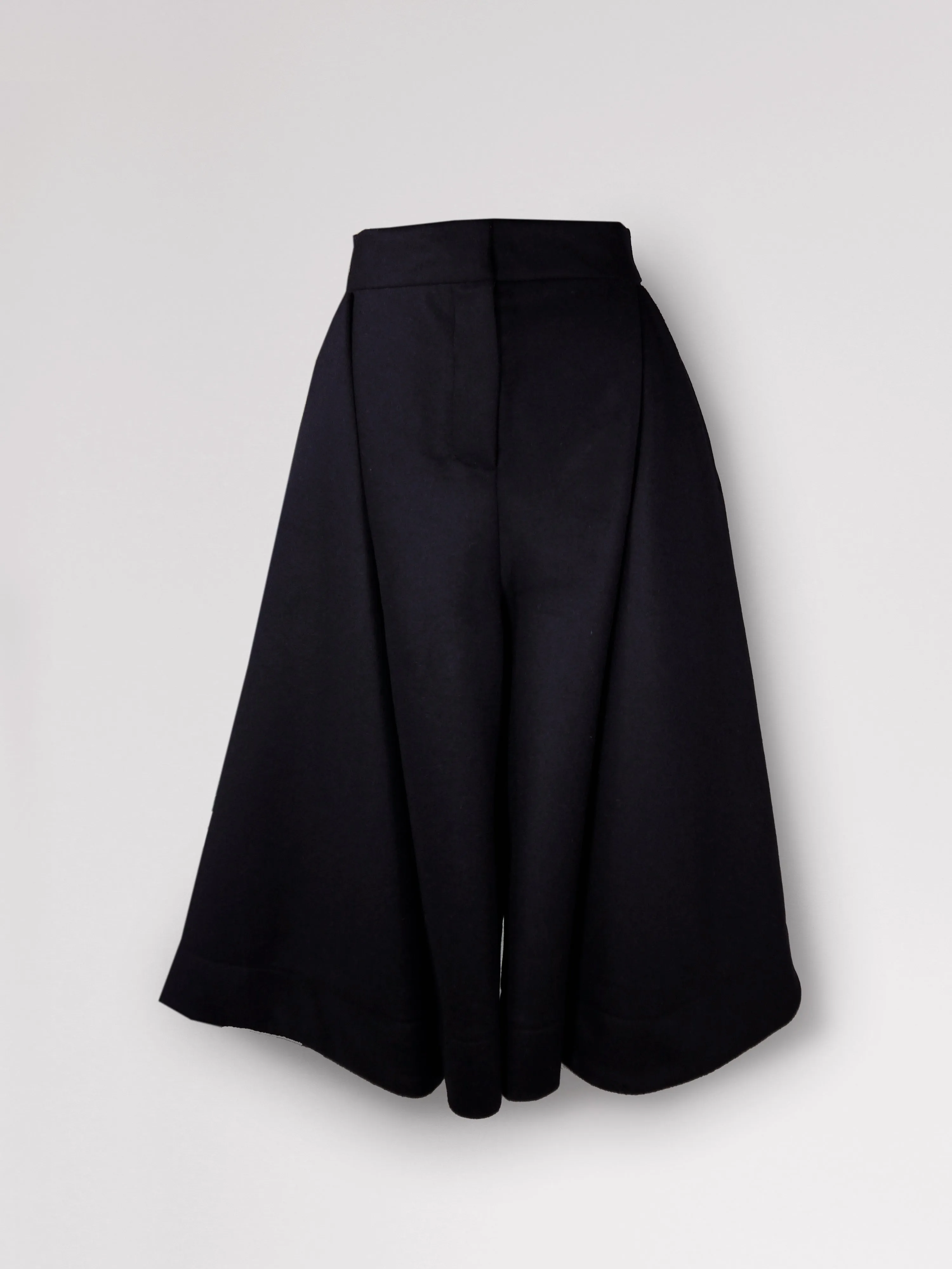 Origami Midi Wide Wool Trousers / Navy
