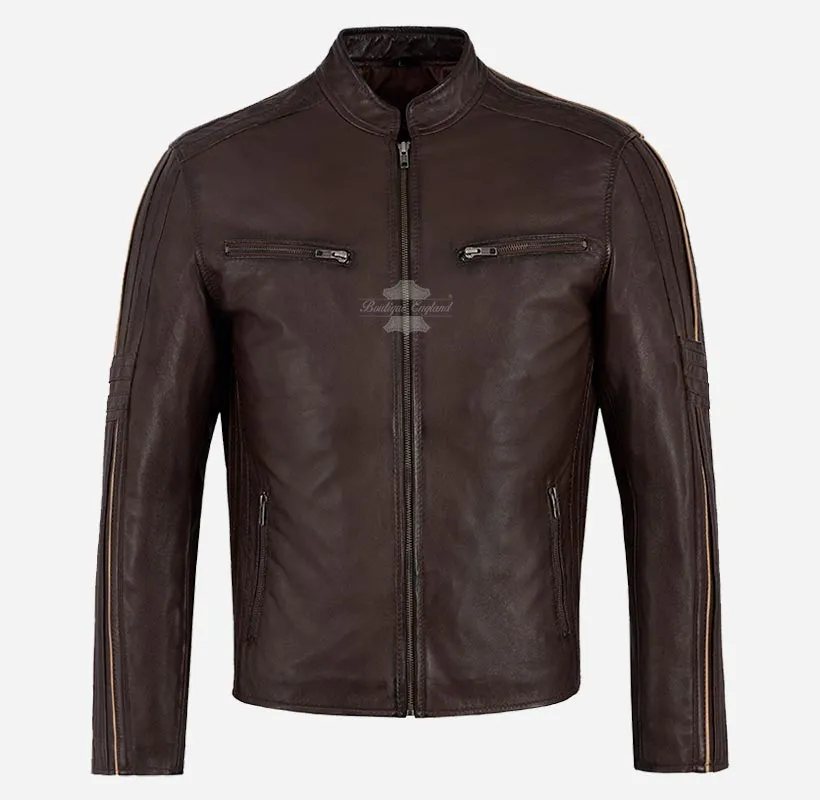 ORION Mens Leather Fashion Jacket Biker Style Leather Jacket