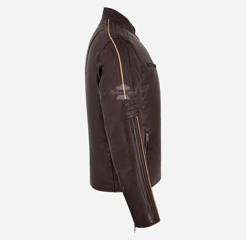 ORION Mens Leather Fashion Jacket Biker Style Leather Jacket
