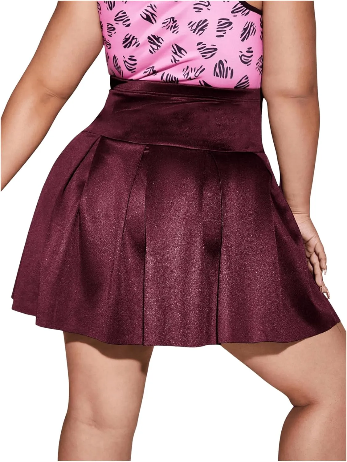 OYOANGLE Women's Plus Size Pleated Skater Skirt High Waist Tennis Sport Mini Flared Skirt