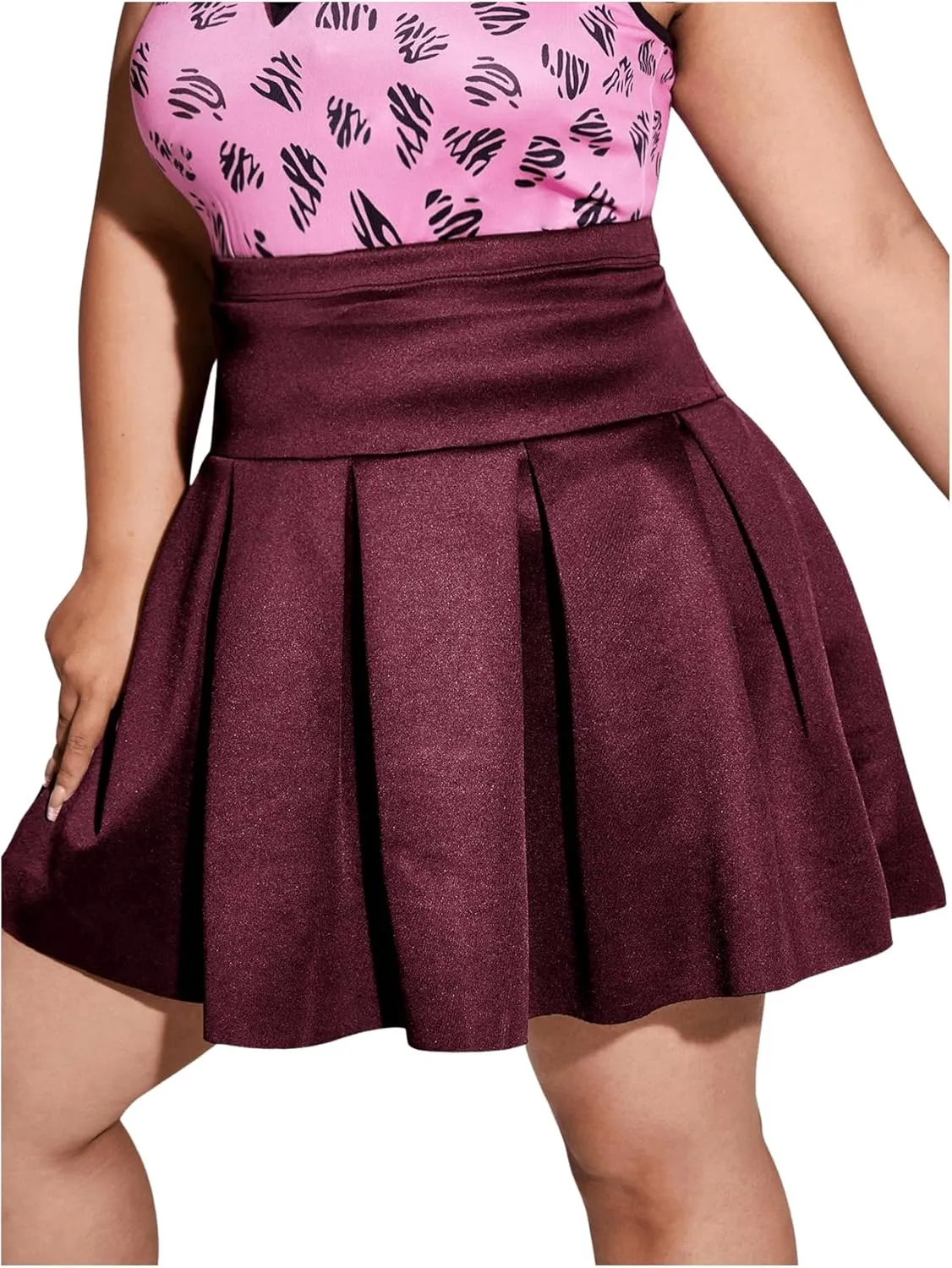 OYOANGLE Women's Plus Size Pleated Skater Skirt High Waist Tennis Sport Mini Flared Skirt