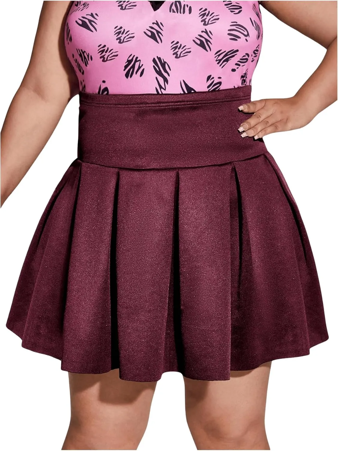 OYOANGLE Women's Plus Size Pleated Skater Skirt High Waist Tennis Sport Mini Flared Skirt