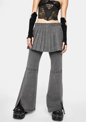 Pleated Skirt And Jeans Set